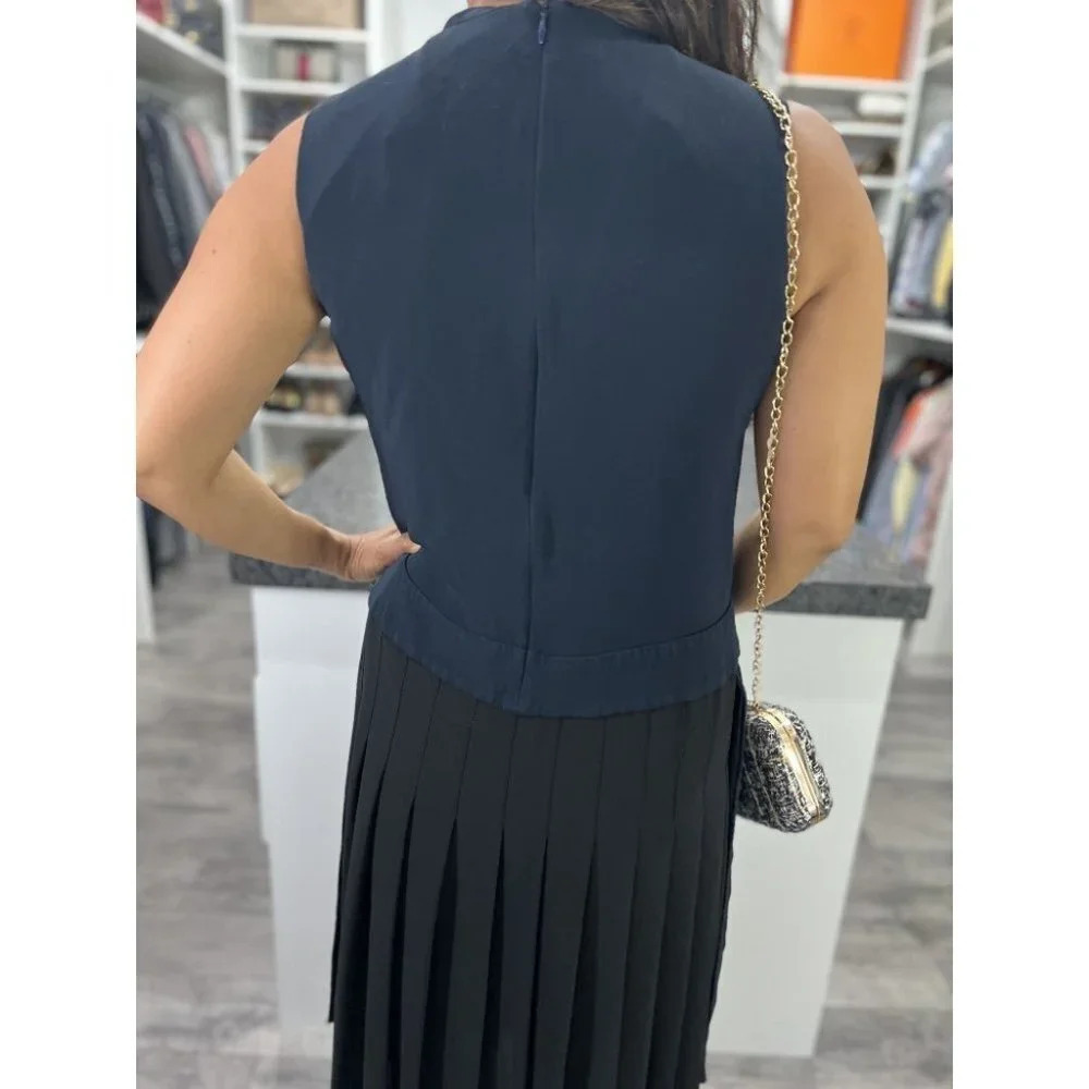 Victor Alfaro Navy Pleated Combo Midi Dress $2195 - Picture 8 of 15
